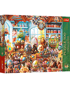 Puzzle Premium Plus Quality Spring Bloom 500 el. Wielkanocny sklepik ze słodyczami - opakowanie 