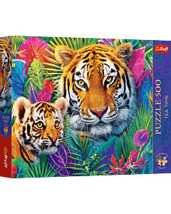 Puzzle Premium Plus Quality 500 el. Tea Time: Tygrysy w dżungli - opakowanie 