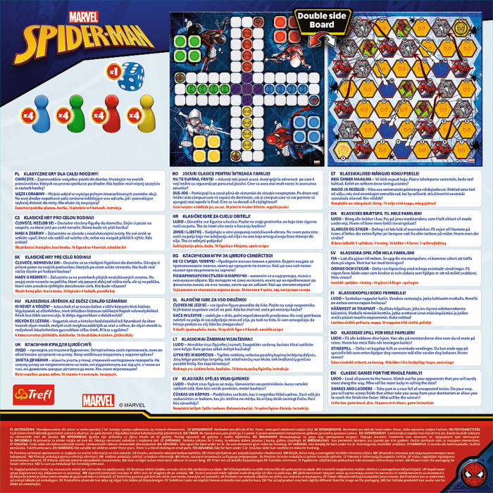 Gra 2w1 Chińczyk / Węże i drabiny Spider-Man tył opakowania
