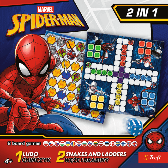 Gra 2w1 Chińczyk / Węże i drabiny Spider-Man przód pudełka