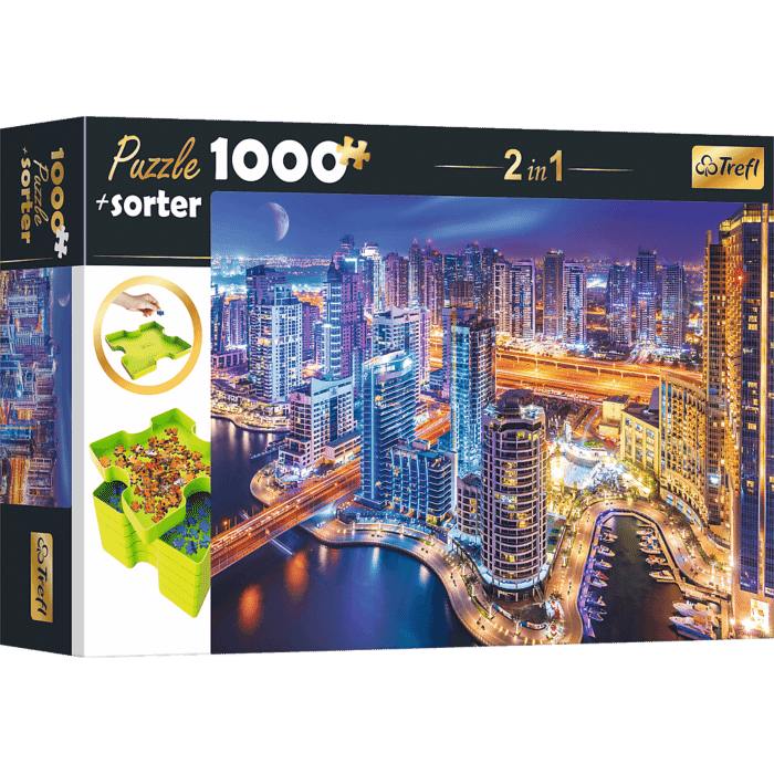 Zestaw puzzle 1000 el. Dubaj nocą i sorter do puzzli - opakowanie