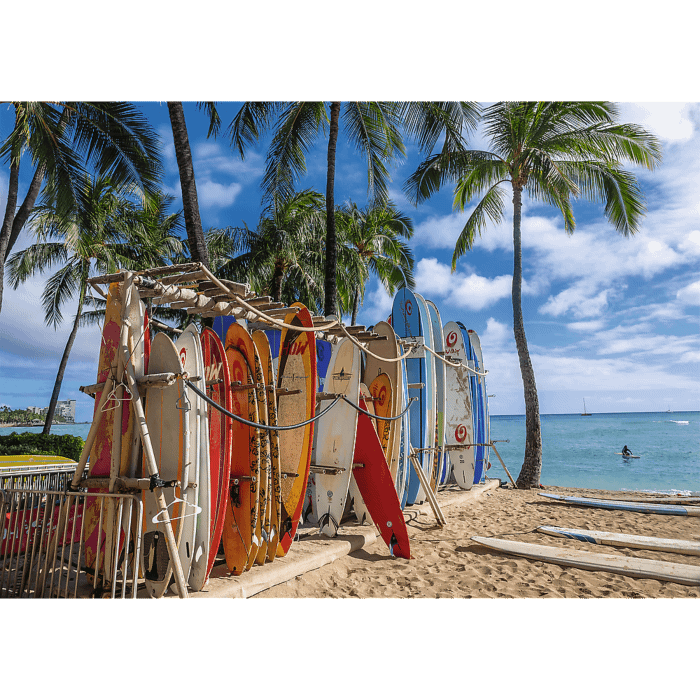 Zawartość opakowania puzzli 1000 el. Plaża Waikiki, Hawaje
