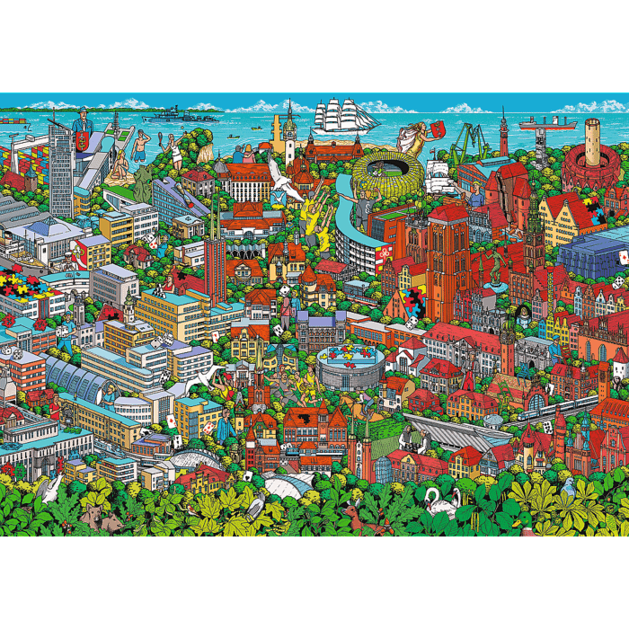Puzzle 1000 el. 40-lecie Trefl - Trójmiasto - zawartość opakowania