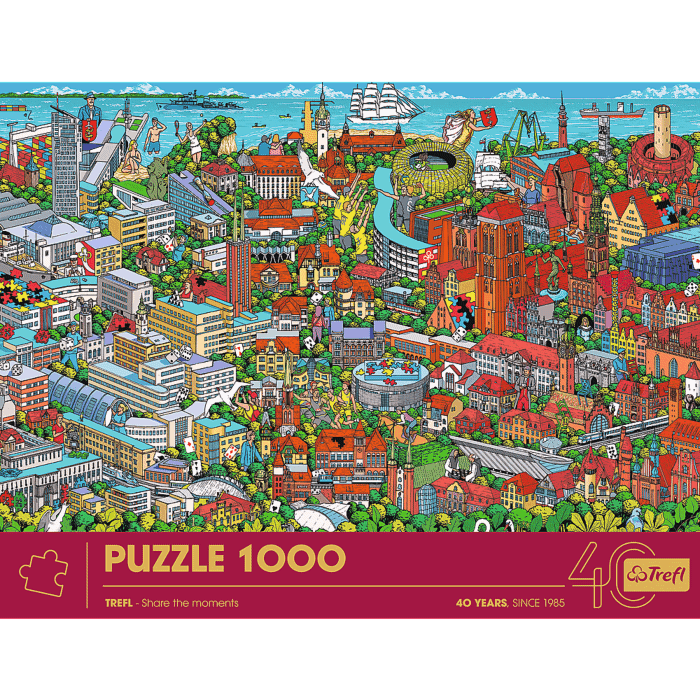 Puzzle 1000 el. 40-lecie Trefl - Trójmiasto - przód opakowania