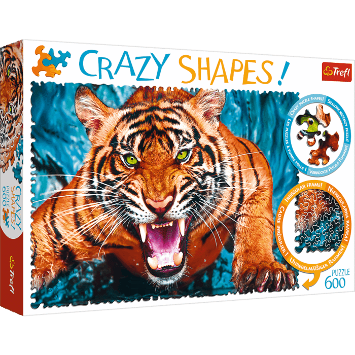 Oko w oko z tygrysem - Crazy Shapes - puzzle 600 od Trefl Oko w oko z tygrysem - Crazy Shapes - puzzle 600 od Trefl
