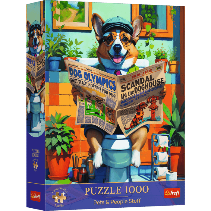 Puzzle Premium Plus Quality Pets & People Stuff 1000 el. Corgi w Toalecie - opakowanie 