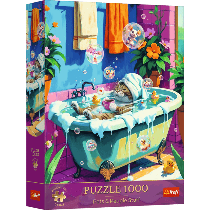 Puzzle Premium Plus Quality Pets & People Stuff 1000 el. Miau, Relaks, Powtórz - opakowanie 