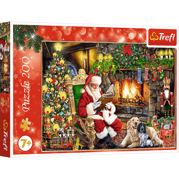 Puzzle 200 el. Święty Mikołaj przy kominku