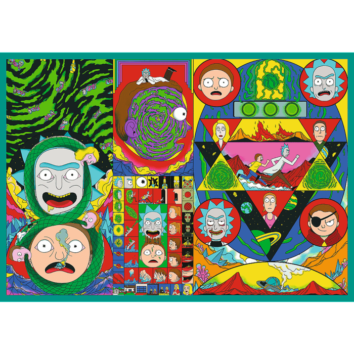 Puzzle Rick i Morty 4 x 250 el. Zakręcony świat Ricka i Morty'ego - zawartość opakowania 4