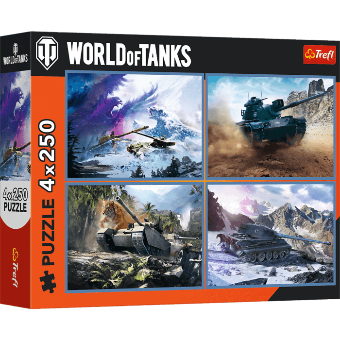 Puzzle World of Tanks 4 x 250 el. Wielka bitwa czołgów - opakowanie Puzzle World of Tanks 4 x 250 el. Wielka bitwa czołgów - opakowanie