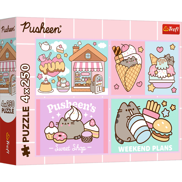 Puzzle Pusheen 4 x 250 el. Poznajcie Pusheena - opakowanie 