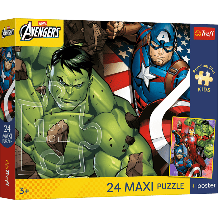 Puzzle Premium Plus Kids 24 Maxi, The Avengers - Bohaterowie jak ze snu + kolekcjonerski plakat - opakowanie 