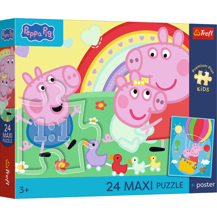 Puzzle Premium Plus Kids 24 Maxi, Świnka Peppa - Świnkowe dni + kolekcjonerski plakat - opakowanie