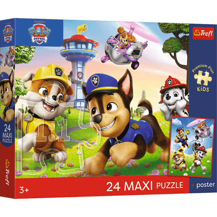 Puzzle Premium Plus Kids 24 Maxi, Psi Patrol - Wesoły spacer + kolekcjonerski plakat - opakowanie 