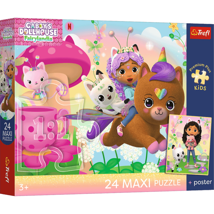Puzzle Premium Plus Kids 24 Maxi, Koci Domek Gabby - Gabby na ratunek + kolekcjonerski plakat - opakowanie 
