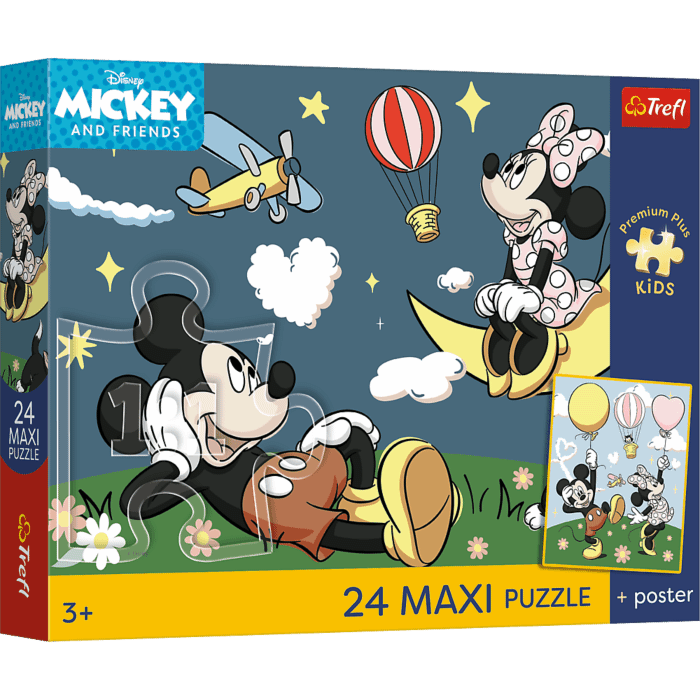 Puzzle Premium Plus Kids 24 Maxi, Mickey Mouse and Friends - Przyjaciele myszki + kolekcjonerski plakat - opakowanie 