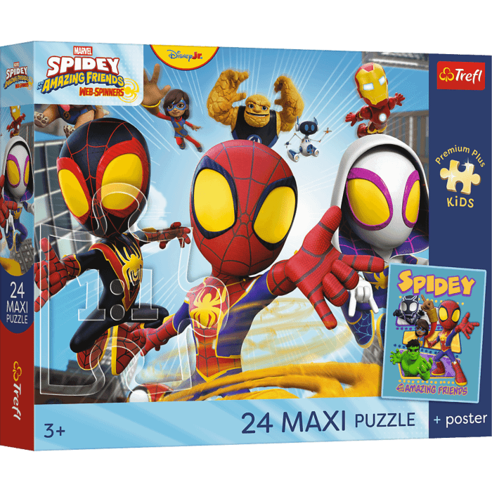 Puzzle Premium Plus Kids 24 Maxi, Spidey i super kumple - Przygody pajęczej ekipy + kolekcjonerski plakat - opakowanie