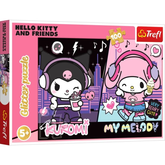 Puzzle Glitter 100 el. Hello Kitty, Kuromi - opakowanie 