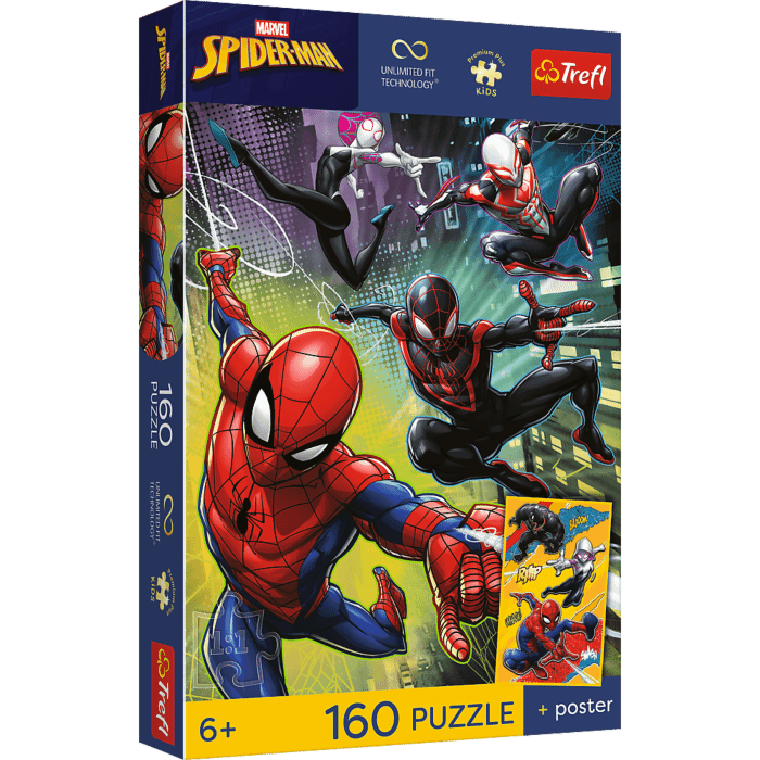 Puzzle Premium Plus Kids UFT, Marvel 160 el. Pajęcze sprawy + kolekcjonerski plakat - opakowanie 