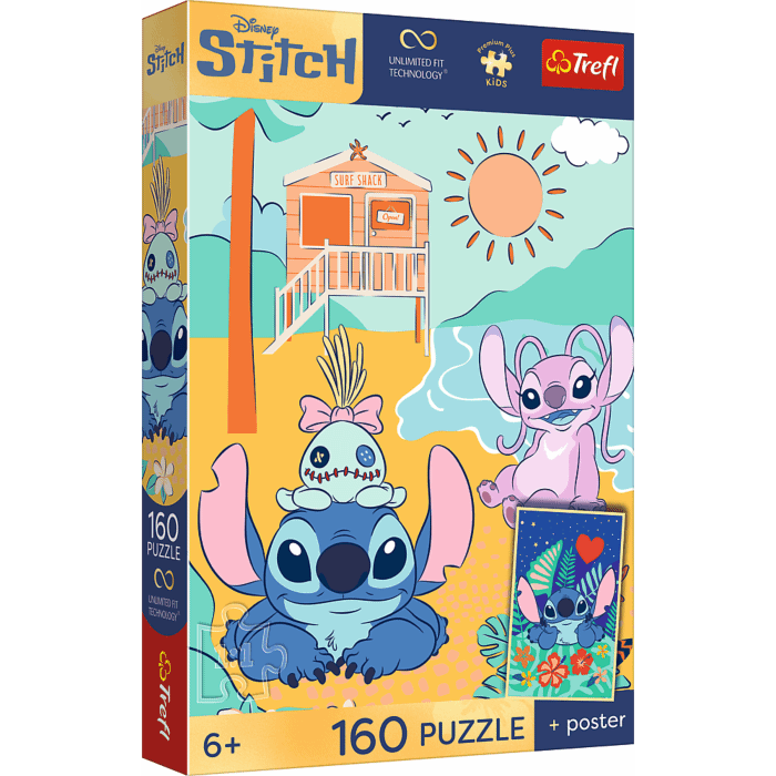 Puzzle 160 el. Stitch na fali + unikalny plakat - opakowanie 