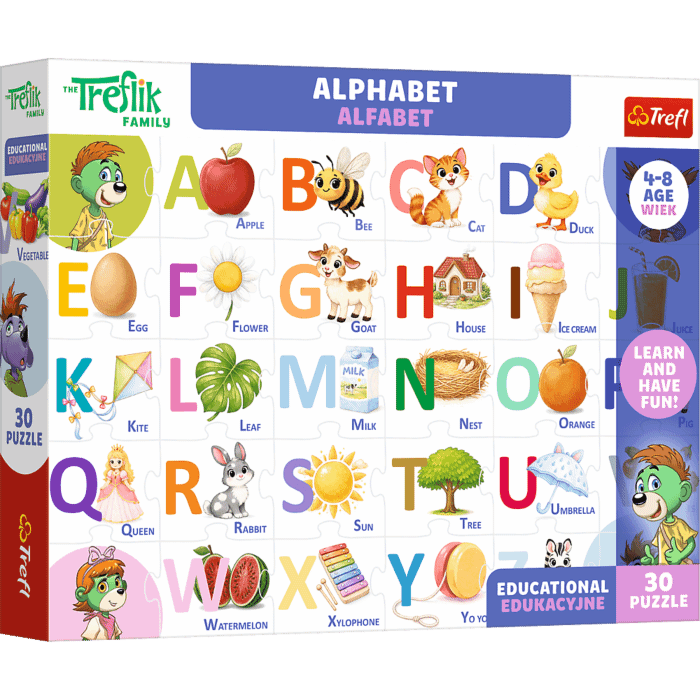 Puzzle Rodzina Treflików, Edukacyjne 30 el. Alfabet / Alphabet - opakowanie 