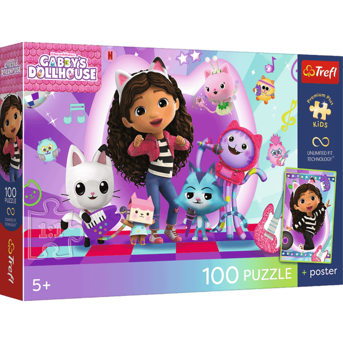 Puzzle 100 el. Kolorowy koci świat + unikalny plakat - opakowanie 