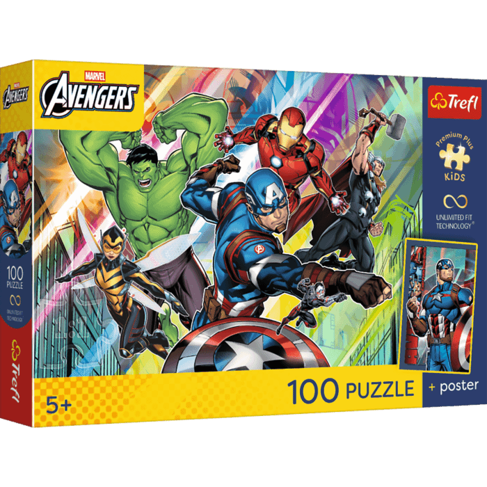 Puzzle Premium Plus Kids UFT, Marvel 100 el. Potęga i moc + unikalny plakat - opakowanie