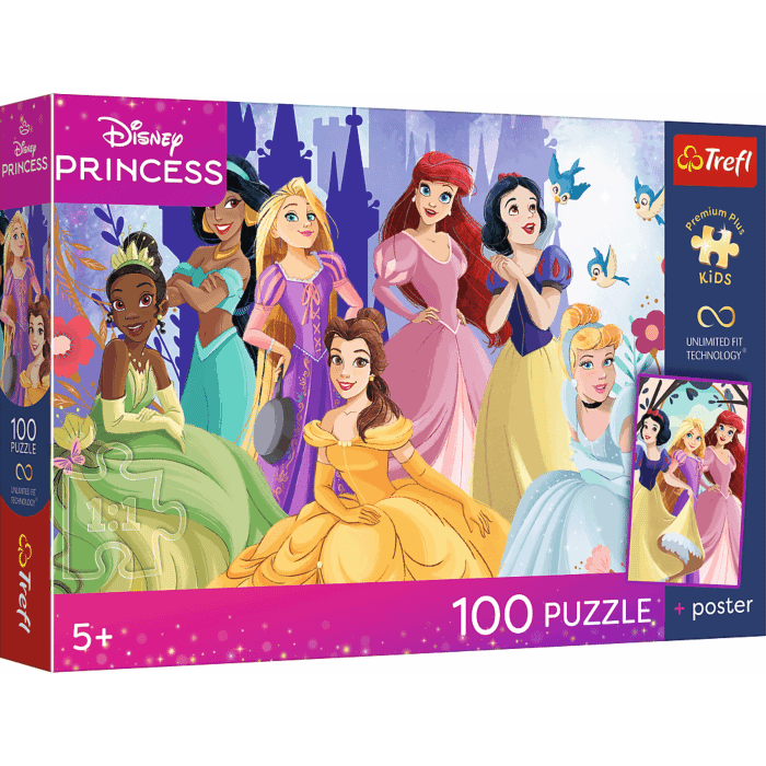 Puzzle 100 el. Relaks z księżniczkami + unikalny plakat - opakowanie 