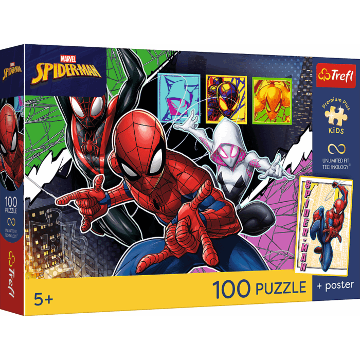 Puzzle 100 el. Bohaterski pająk + unikalny plakat - opakowanie 