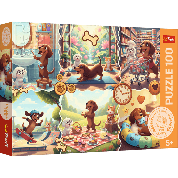 Puzzle 100 el. Długi dzień jamnika - opakowanie 