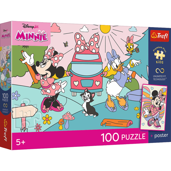 Puzzle Premium Plus Kids UFT, Disney Minnie, 100 el. Różowa przygoda + kolekcjonerski plakat - opakowanie 