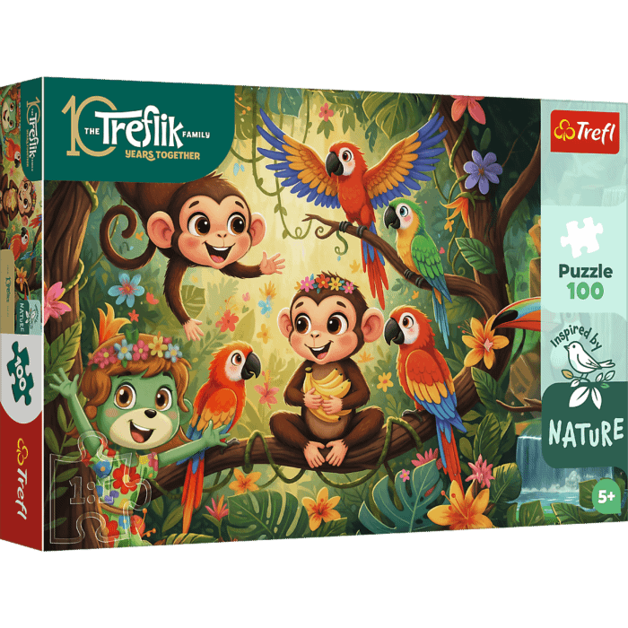 Puzzle Rodzina Treflików, Inspired By Nature 100 el. Małpki i przyjaciele - opakowanie 