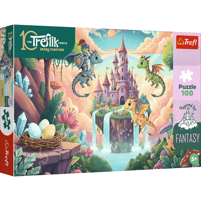 Puzzle Rodzina Treflików, Inspired By Fantasy 100 el. Rycerz Treflik i smoki - opakowanie 