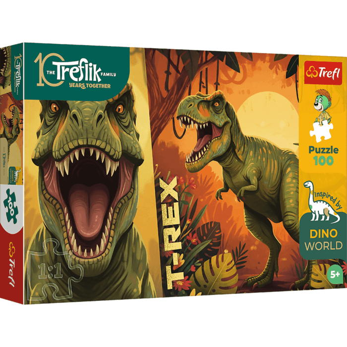 Puzzle Rodzina Treflików, Inspired By Dino World 100 el. T-Rex - opakowanie 