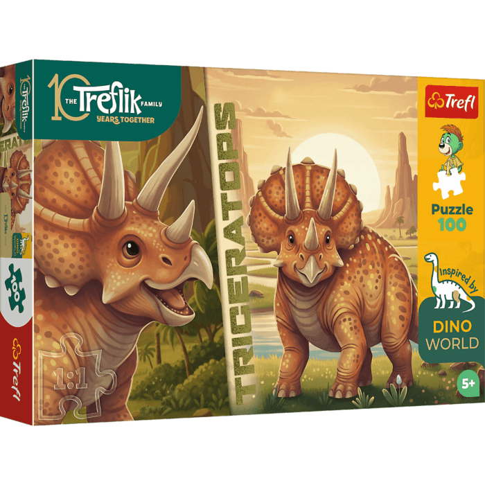 Puzzle Rodzina Treflików, Inspired By Dino World 100 el. Triceratops - opakowanie 