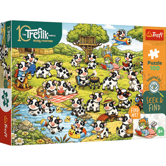 Puzzle Rodzina Treflików, Seek & Find 100 el. Świat krówek - opakowanie 