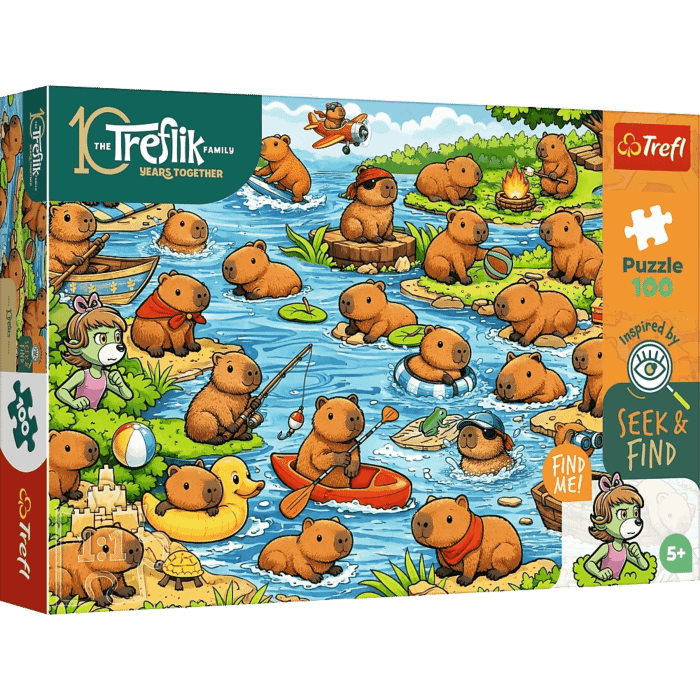 Puzzle Rodzina Treflików, Seek & Find 100 el. Kapibary - opakowanie 