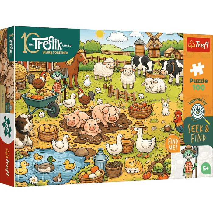 Puzzle Rodzina Treflików, Seek & Find 100 el. Wieś - opakowanie 