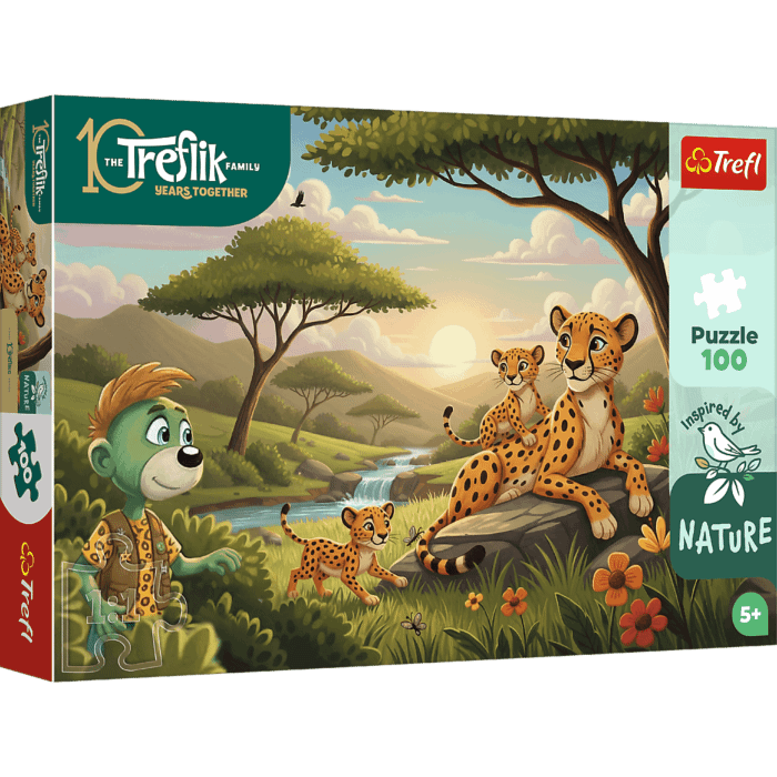 Puzzle Rodzina Treflików, Inspired By Nature 100 el. Gepardy - opakowanie 