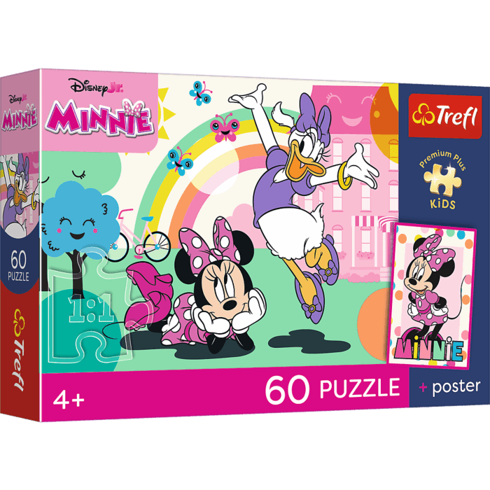 Puzzle 60 el. Minnie, Uśmiech Minnie + unikalny plakat - opakowanie 