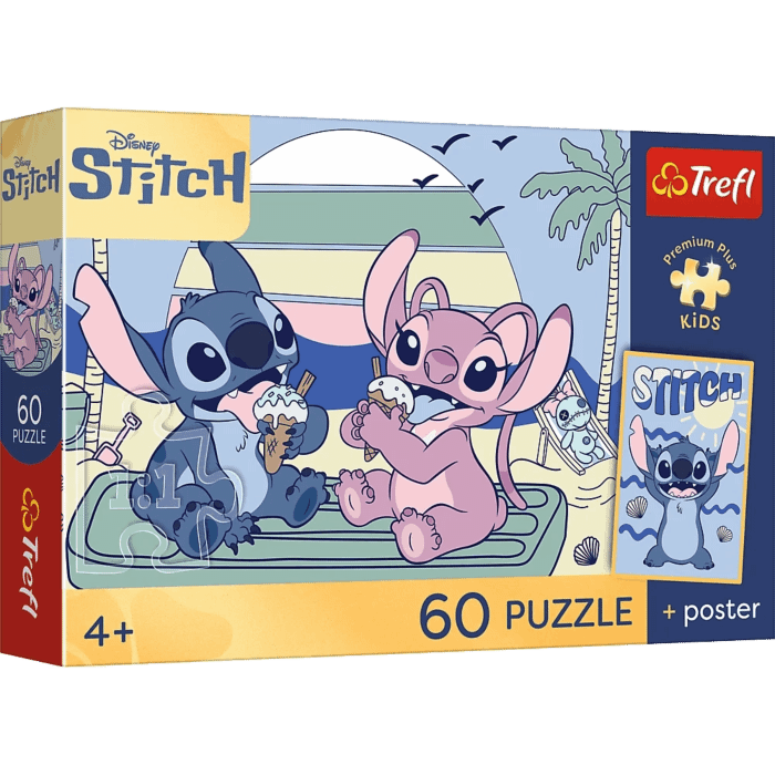 Puzzle 60 el. Lilo&Stitch, Zabawa ze Stitchem + unikalny plakat - opakowanie 