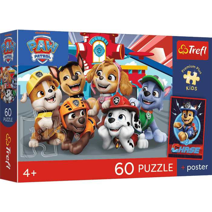 Puzzle 60 el. Paw Patrol, Psie popołudnie + unikalny plakat - opakowanie 