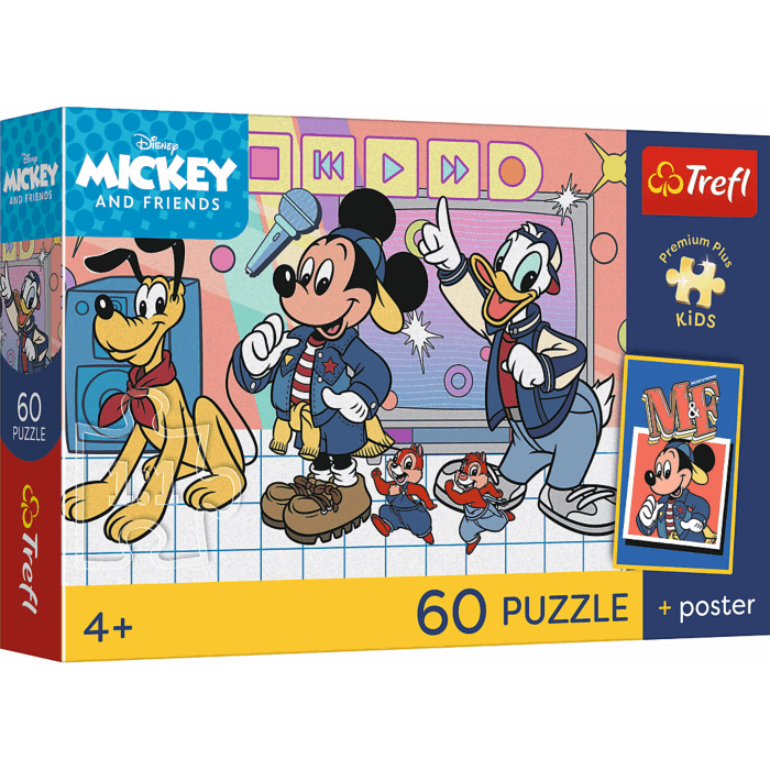 Puzzle 60 el. Myszka Mickey, Mysia ekipa + unikalny plakat | Trefl