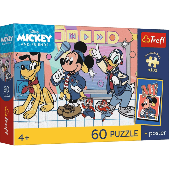 Puzzle 60 el. Myszka Mickey, Mysia ekipa + unikalny plakat - opakowanie 