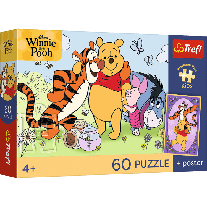 Puzzle Premium Plus Kids, Disney Kubuś Puchatek 60 el. Uśmiech i miód + kolekcjonerski plakat - opakowanie 