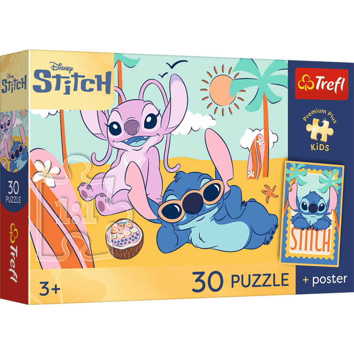 Puzzle 30 el. Lilo&Stitch, Uśmiech Stitcha + unikalny plakat - opakowanie 