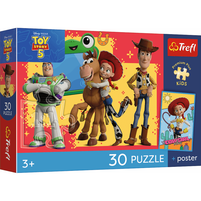 Puzzle Premium Plus Kids, Toy Story 30 el. Przygody zabawek + kolekcjonerski plakat - opakowanie 