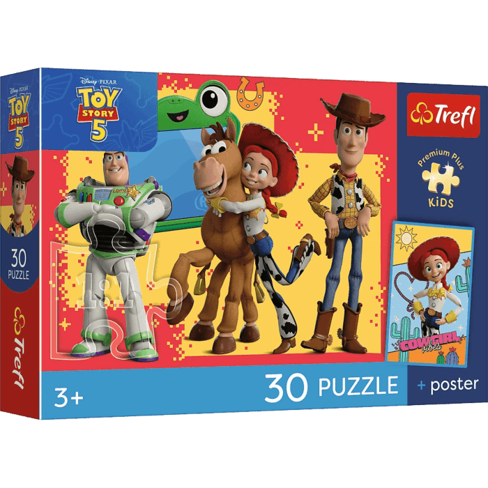 Puzzle Premium Plus Kids, Toy Story 30 el. Przygody zabawek + kolekcjonerski plakat - opakowanie 