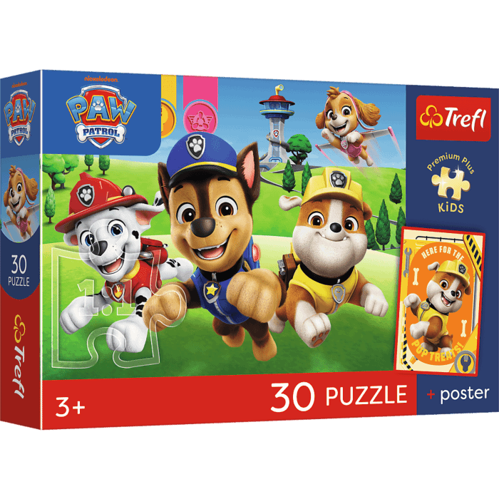 Puzzle 30 el. Paw Patrol, Psiaki w drodze + unikalny plakat - opakowanie 