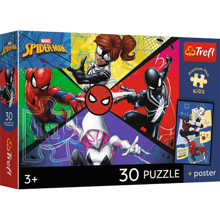 Puzzle Premium Plus Kids, Marvel 30 el. Pajęcza moc + kolekcjonerski plakat - opakowanie 